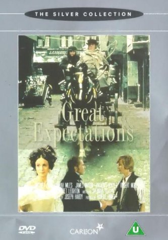 DVD cover for "Great Expectations" featuring Victorian-era figures and carriages.