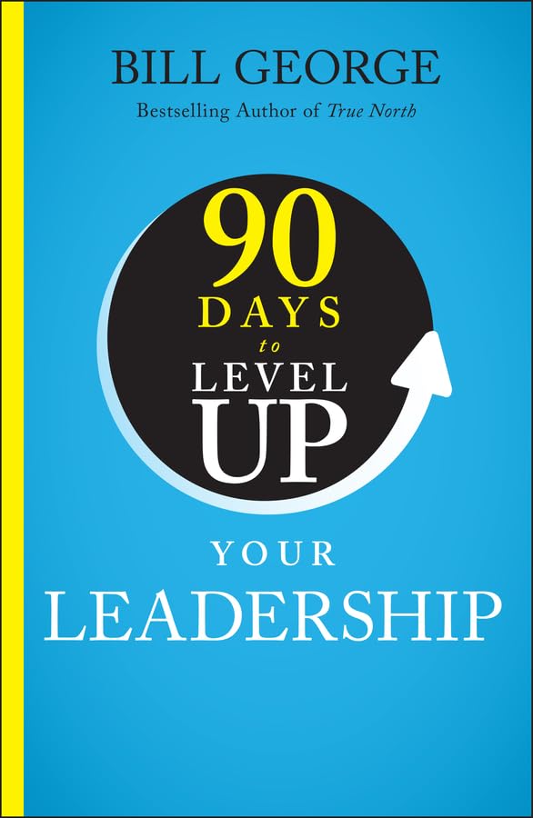 Book cover: "90 Days to Level Up Your Leadership" with circular design.