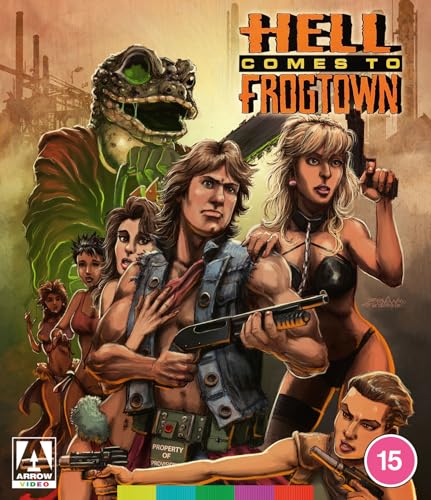 Illustrated movie poster showing an armed man, women, and a giant frog creature.