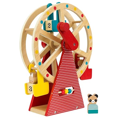 Petit Collage Ferris Wheel Carnival Wooden Toy, 2 Animal Characters Included - Pre-Assembled Wooden Ferris Wheel Toy with Sturdy Wood Construction, Non-Toxic and Safe for Kids, Ideal for Ages 3+
