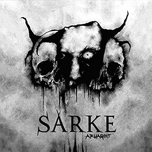 Dark, textured album cover featuring a distorted face and flanking skulls.