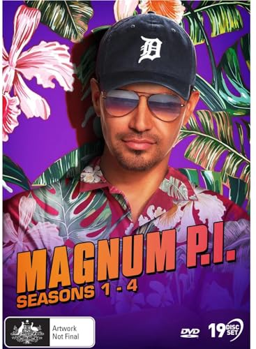 Magnum P.I. DVD cover featuring Tom Selleck in a Hawaiian shirt.