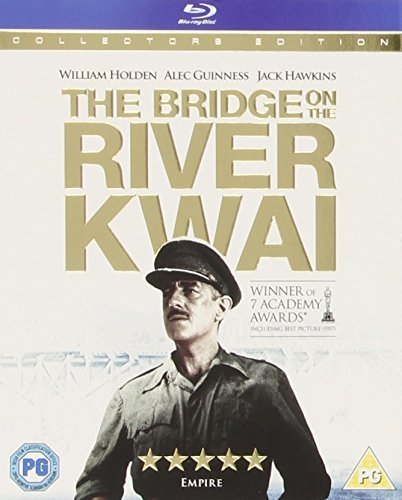 The Bridge on the River Kwai" Blu-ray cover with Alec Guinness in uniform.