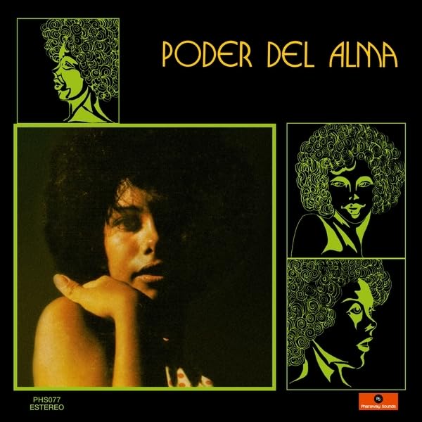 Vinyl album cover with portraits of a woman and abstract green designs.