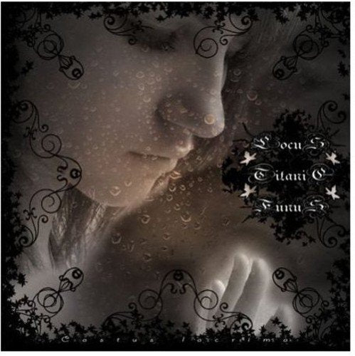 CD cover with a woman’s face obscured by water droplets and dark floral designs.
