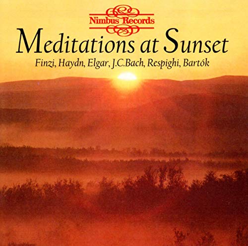 CD cover for "Meditations at Sunset" with a sunset landscape.