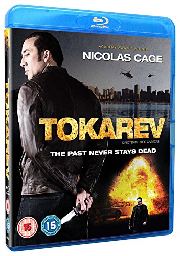 Blu-ray case for "Tokarev" featuring Nicolas Cage and action imagery.