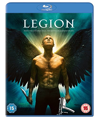 Blu-ray cover art featuring a shirtless man with large black wings holding weapons.