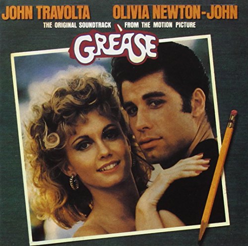CD cover for "Grease" soundtrack featuring John Travolta and Olivia Newton-John.
