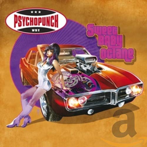 CD cover featuring a woman leaning on a red hot rod car.