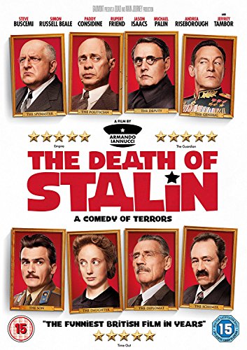 The Death of Stalin" DVD cover featuring portraits of actors in character.