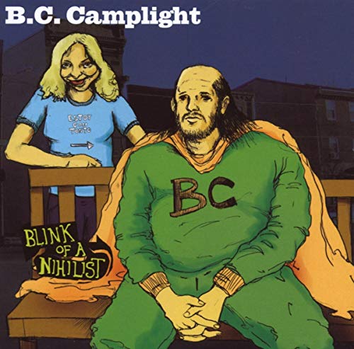 Album cover for Bc Camplight’s “Blink of a Nihilist” featuring illustrated figures.
