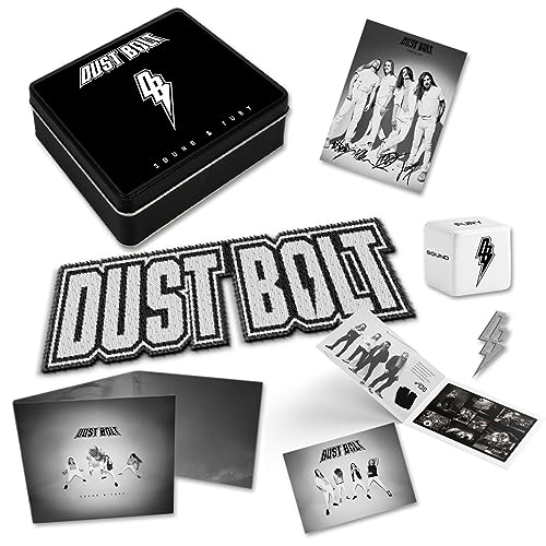 Limited edition Dust Bolt "Sound & Fury" CD set with tin, cards, and dice.