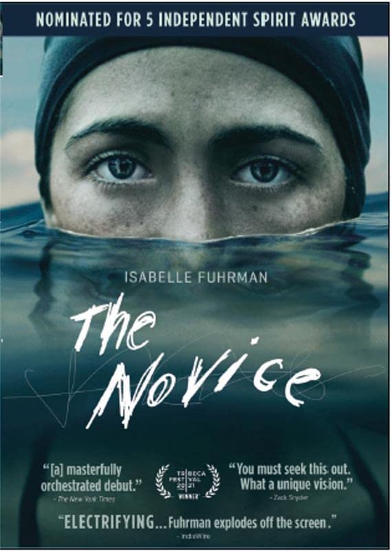 DVD cover for "The Novice" featuring a swimmer’s face submerged in water.