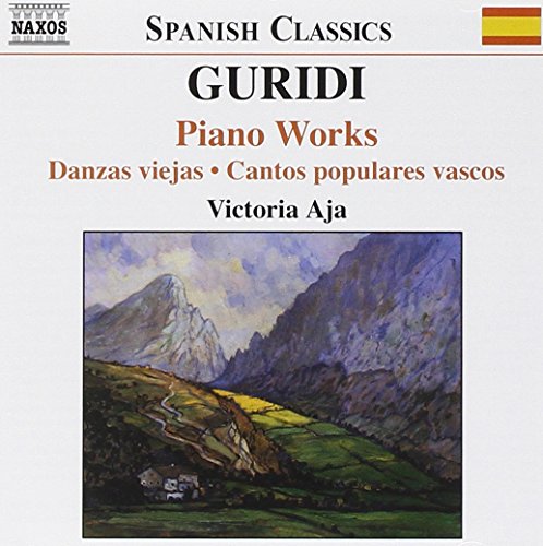 CD cover for Guridi’s Piano Works performed by Victoria Aja, with landscape art.