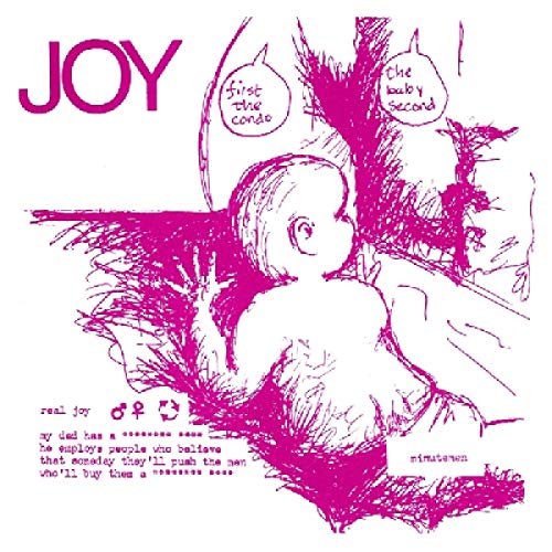 Pink sketch of a baby and text reading "JOY" and "Minutemen".