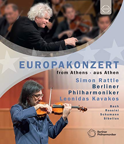 Blu-ray cover featuring violinist Leonidas Kavakos and conductor Simon Rattle.