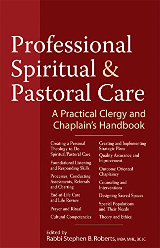 Red book cover with white text: "Professional Spiritual & Pastoral Care" handbook.
