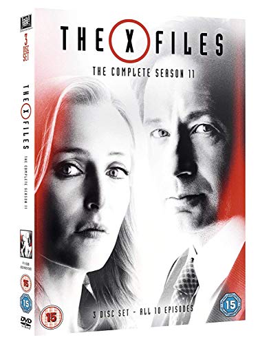 The X-Files Season 11 DVD cover featuring black and white portraits of the leads.