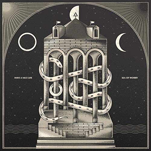 “Sea of Worry” CD cover: detailed illustration of a stone tower with snakes.