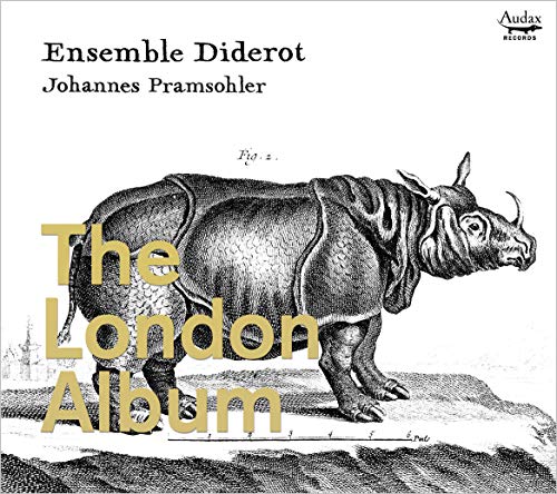 CD cover: rhinoceros illustration with gold text, "The London Album.
