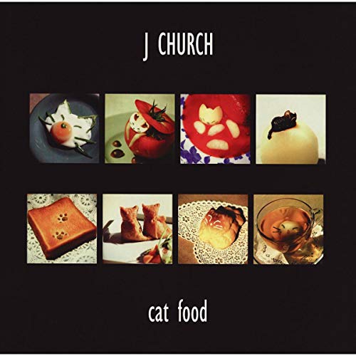 J Church “Cat Food” CD cover with food arranged to resemble cats.