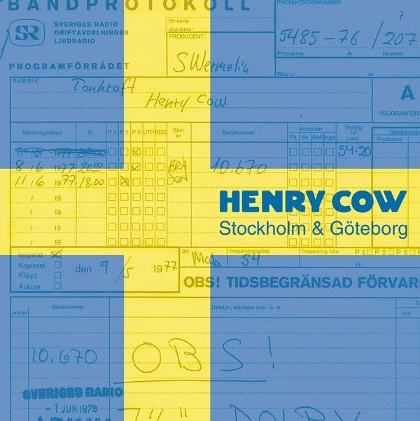 Henry Cow "Stockholm & Goteborg" vinyl record cover, yellow and blue design.