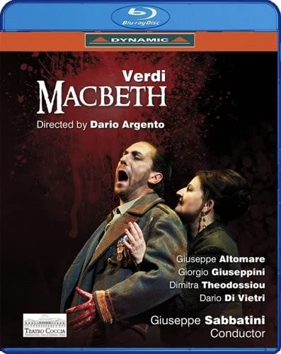 Blu-ray cover for Verdi's Macbeth opera, featuring a dramatic performance image.