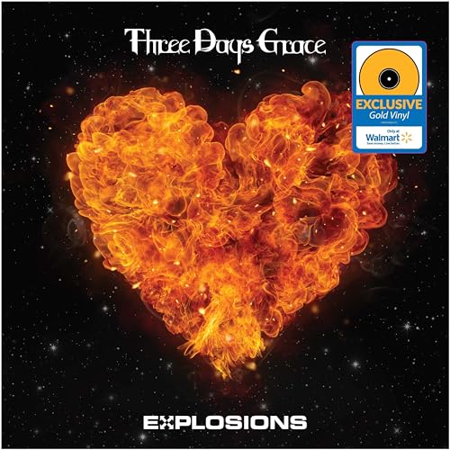 Three Days Grace “Explosions” vinyl album cover with a fiery heart.
