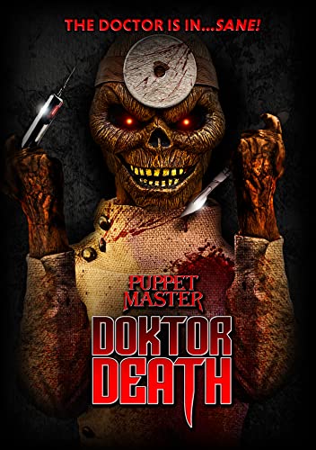 Horror movie poster featuring a menacing wooden puppet doctor with surgical tools.