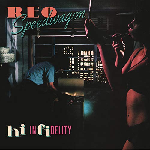 Reo Speedwagon “Hi Infidelity” CD cover with figures in a dimly lit room.