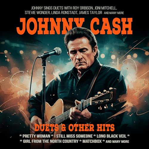 Johnny Cash album cover featuring a portrait of the singer with a guitar.