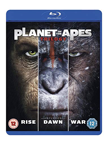 Planet of the Apes Trilogy Blu-ray cover featuring a close-up of an ape's face.