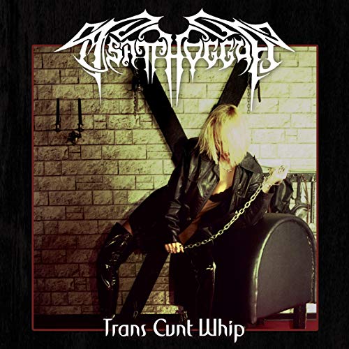 Dark album cover featuring a person with a whip and leather clothing.