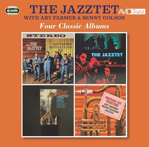 CD cover showing four Jazztet album artworks against an orange background.