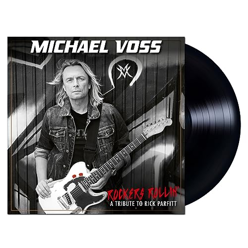 Michael Voss album cover “Rockers Rollin” with vinyl record beside it.