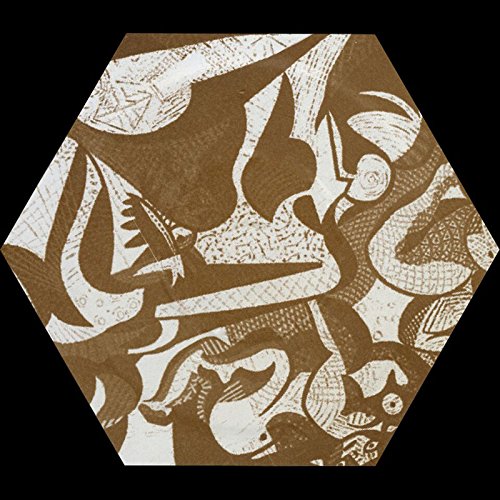 Hexagonal vinyl record cover with abstract, monochromatic brown and white art.