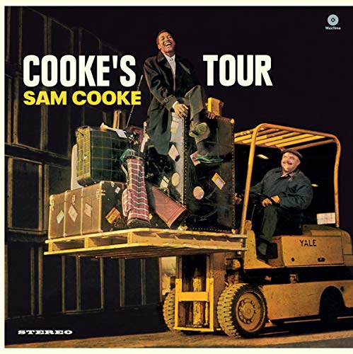 Album cover featuring Sam Cooke standing atop luggage on a yellow Yale forklift.