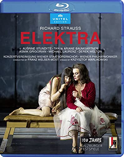 Blu-ray cover for Strauss’ *Elektra* opera featuring two women in costume.