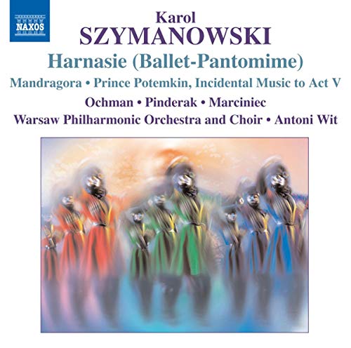 CD cover for Szymanowski’s “Harnasie” featuring blurred figures in colorful clothing.