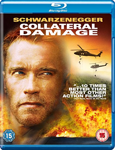 Collateral Damage" Blu-ray cover featuring Arnold Schwarzenegger and military helicopters.