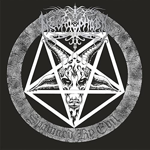 Black and white album cover with a pentagram, goat skull, and band logo.