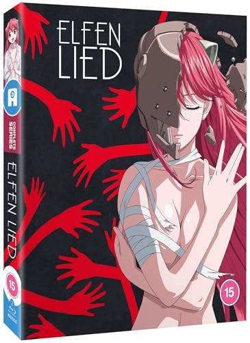 Elfen Lied Blu-ray cover featuring a woman with red hair and a helmet.