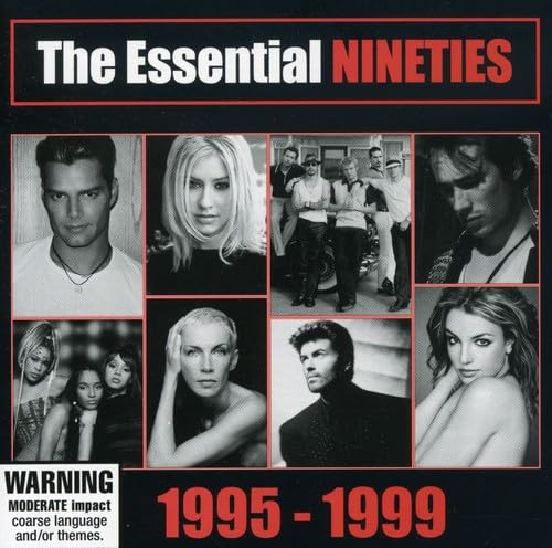 CD cover for “The Essential Nineties 1995-1999” featuring pop artist portraits.