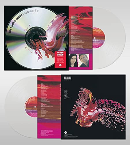 London Suede "A New Morning" vinyl record with abstract red and black cover art.