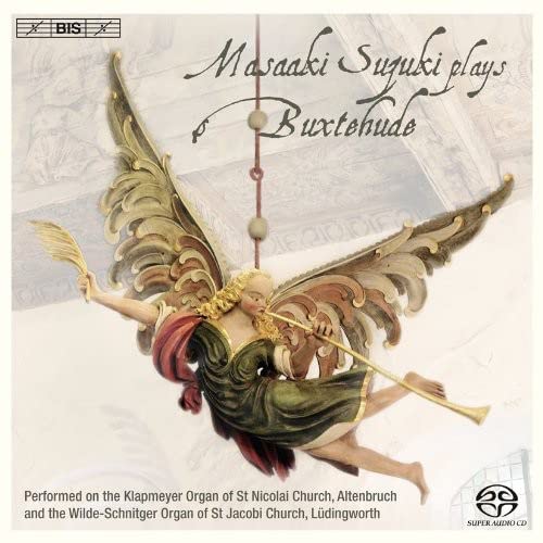 CD cover: angel with golden trumpet and feathered wings, baroque style.