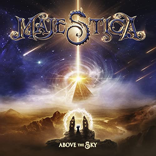 Album cover for "Majestica - Above the Sky" featuring a dragon and landscape.