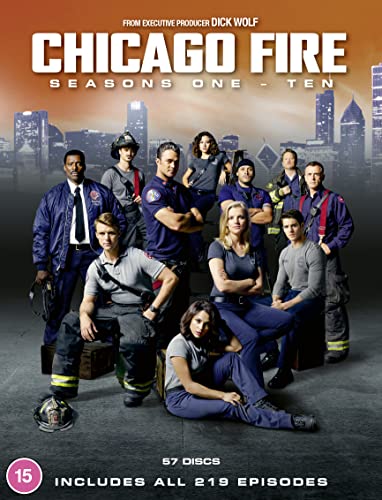DVD cover art for Chicago Fire seasons one through ten featuring the cast ensemble.