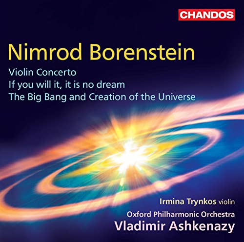 CD cover for Nimrod Borenstein's Violin Concerto, featuring cosmic imagery.
