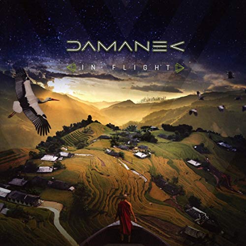 CD cover: landscape with birds, a figure, and the album title “In Flight”.